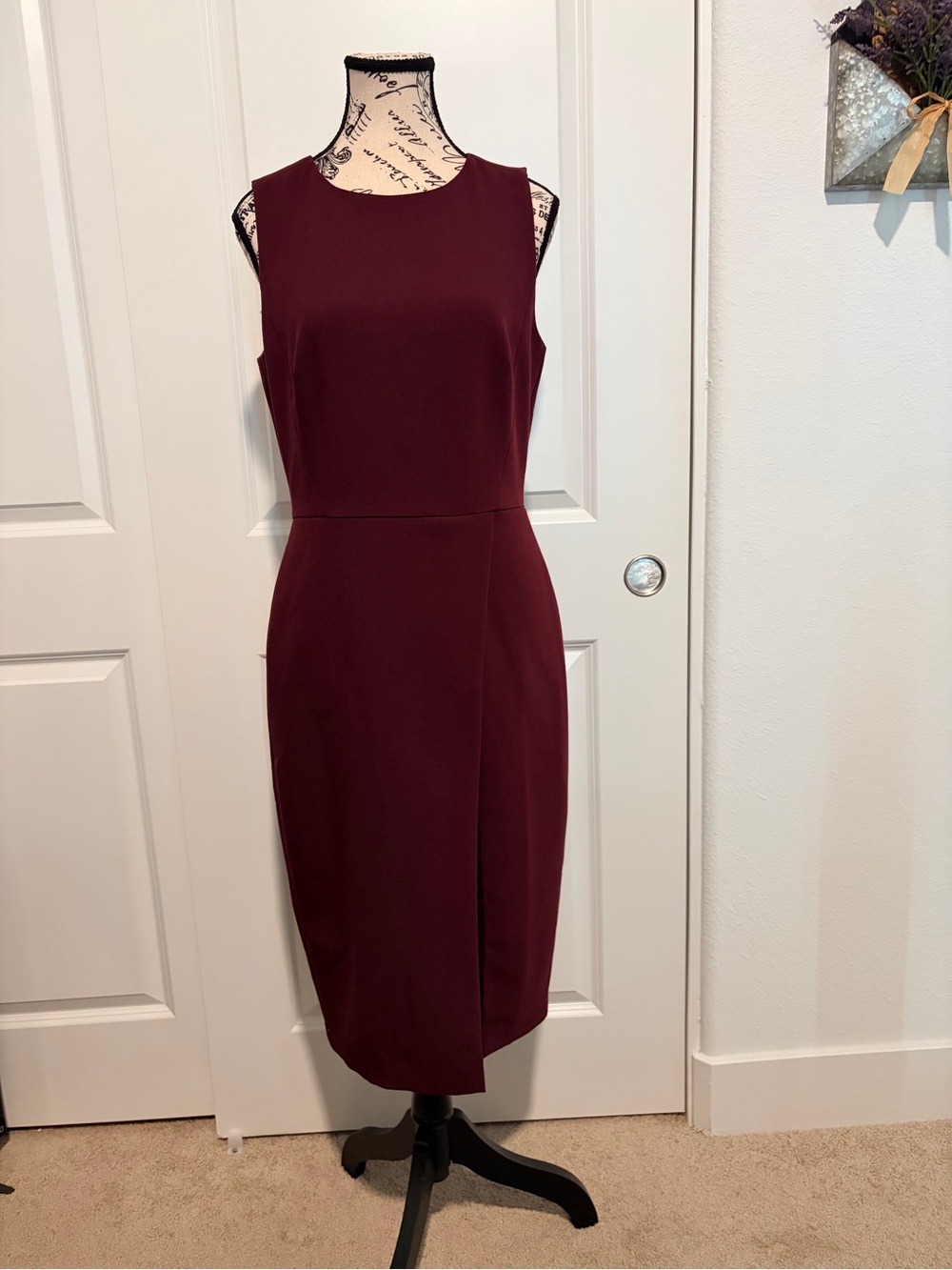 White House Black Market Sleeveless Wine Midi Sheath Dress